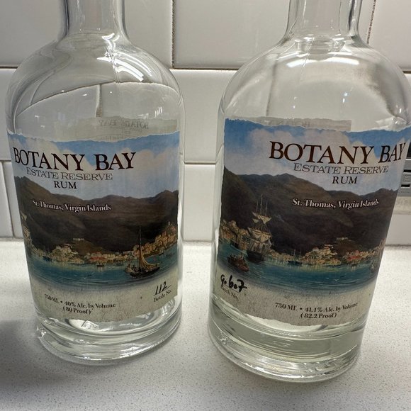 BOTANY BAY 2 Empty Rum Bottles from St. Thomas for Crafting - Picture 2 of 12